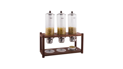 3 DIVISION CEREAL DISPENSER W/ WOODEN BASE- 3L + 3L + 3L
